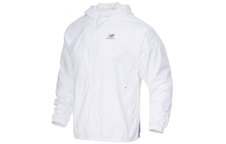 New Balance Logo Printing Colorblock Hooded Jacket Couple Style White 5AC19013-WT