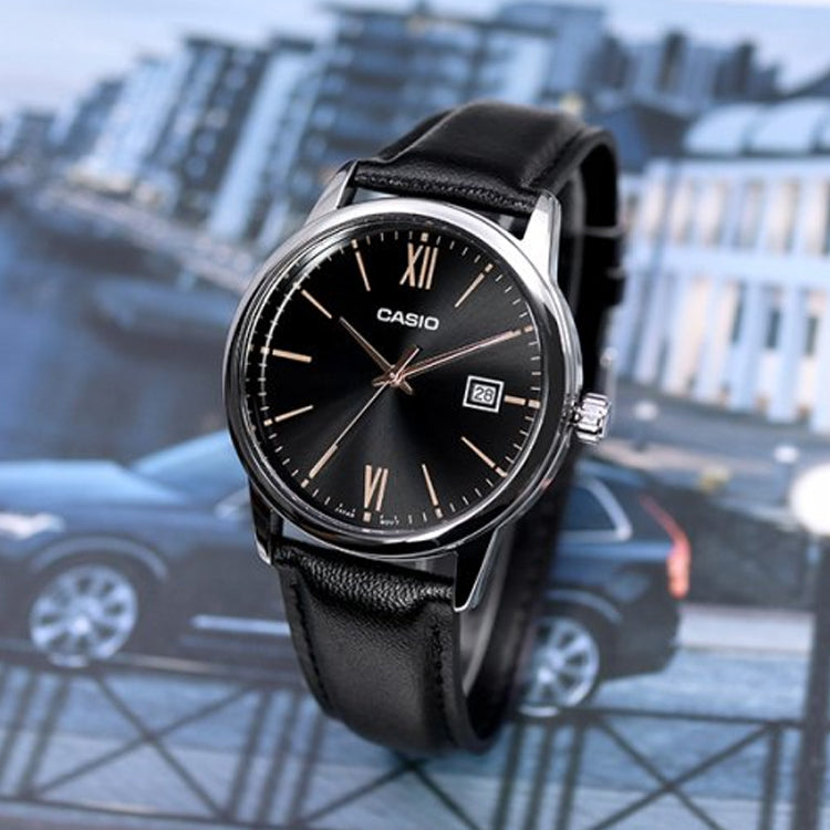 Men's CASIO DRESS Series Minimalistic Small Business Casual Watch Mens Black Analog MTP-V002L-1B3