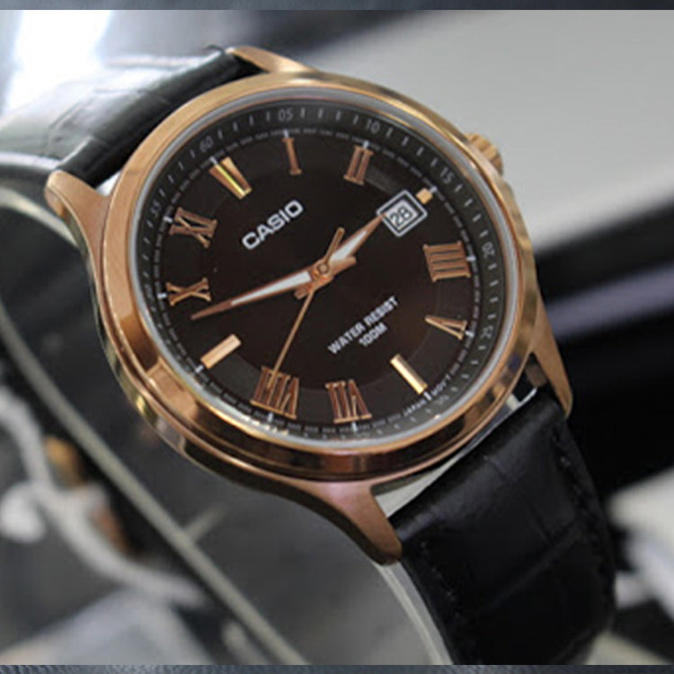 CASIO Male DRESS Japan / South Korea Fashion Mens BlackGold Analog MTP-1383RL-5A