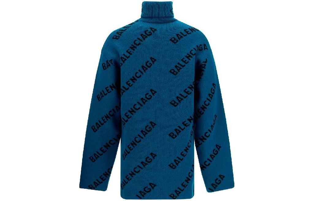 Balenciaga All Over Logo Turtleneck Sweater 'Petrol Blue' 657402T15672470