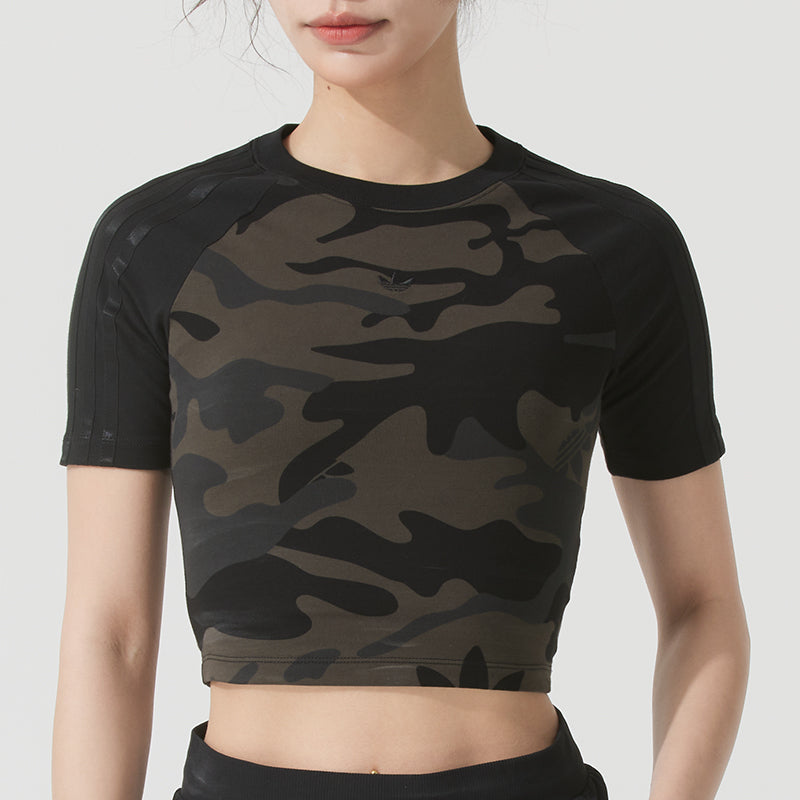 (WMNS) adidas Camo Cropped Top Asia Sizing 'Olive Green' JI5740