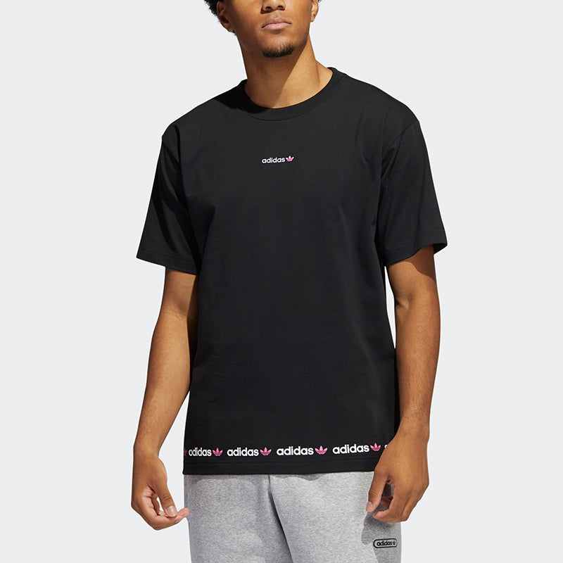 adidas originals Linear Repeat Logo Sports Round Neck Short Sleeve Black GN7126