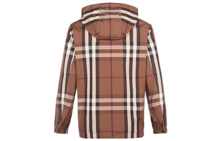Men's Burberry Double Sided Plaid Cotton Hooded Jacket Brown 80369161