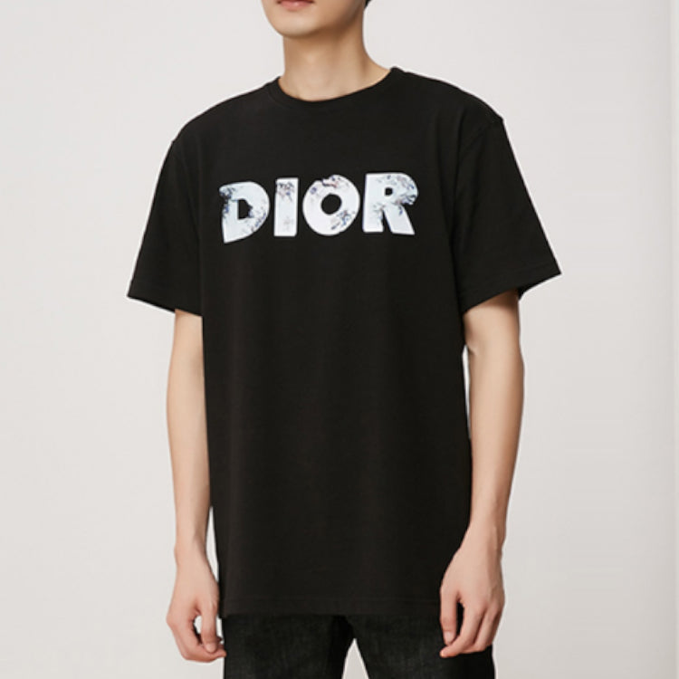 DIOR Individual Letter Logo Print Crewneck Short Sleeve For Men Black 023J615B0554-908