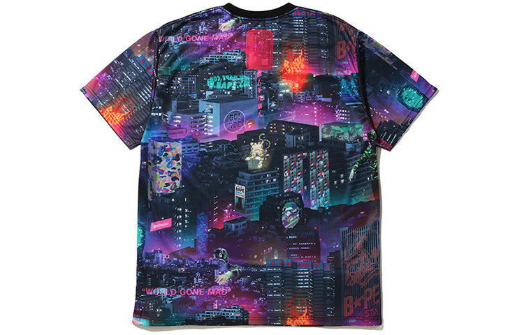 Men's BAPE City Pattern Printing Short Sleeve Black 0ZXTEM109013E