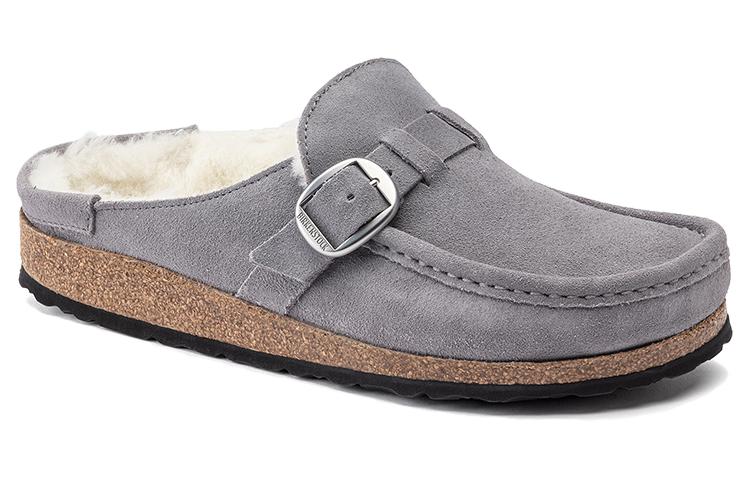 (WMNS) Birkenstock Buckley Shearling Suede Leather Narrow Fit Sandals 'Whale Gray' 1020671