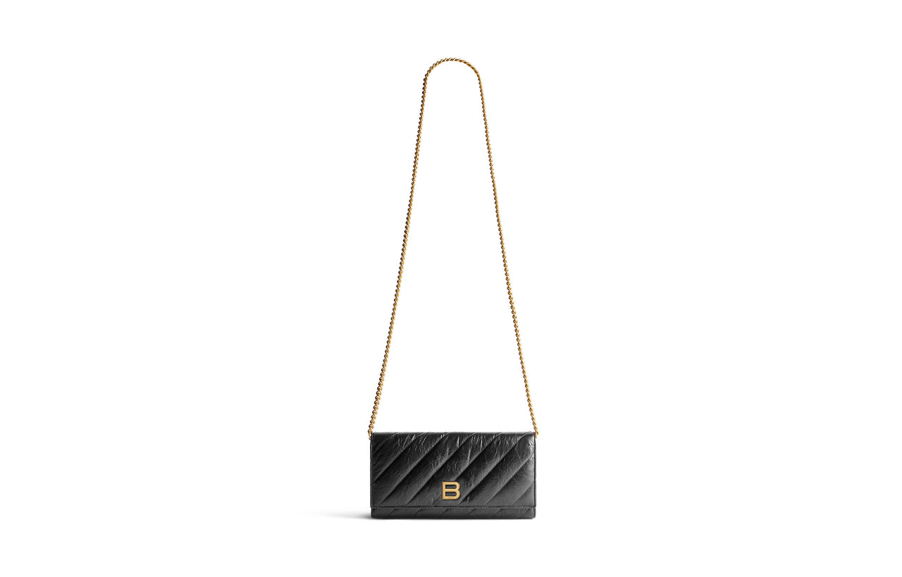 (WMNS) Balenciaga Crush Wallet On Chain Quilted 'Black' 781723210J11000