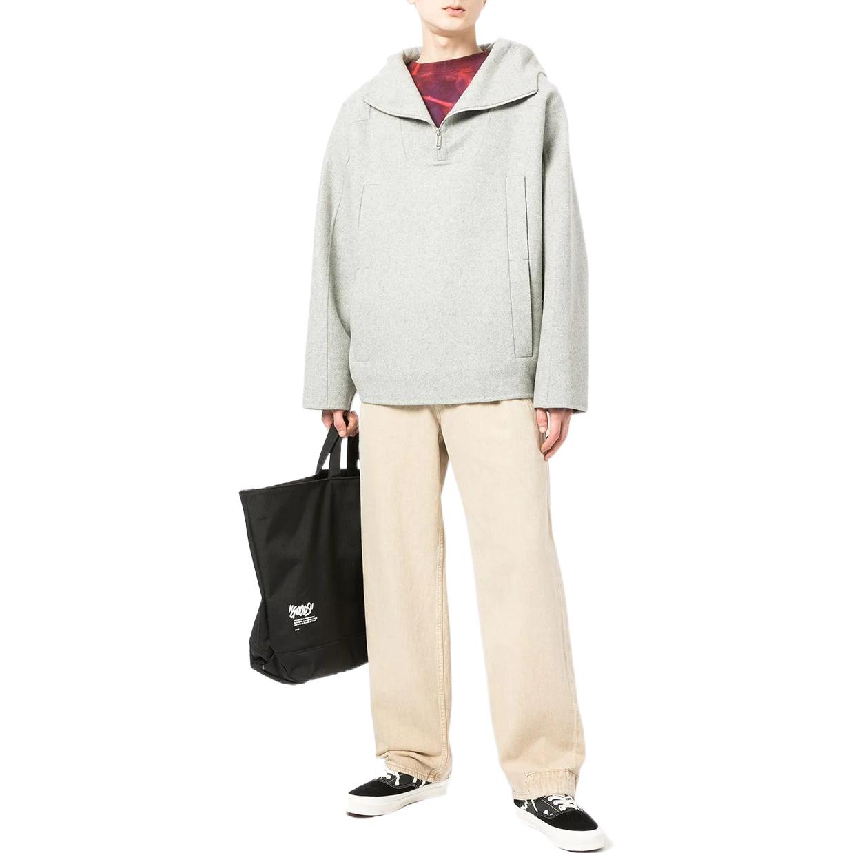 Men's Off-White FW22 Solid Color Half Zipper Hooded Wool Sweater Gray OMEO004F21FAB0010500