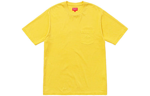Supreme SS18 Overdyed Pocket Tee Washed Bright Yellow Logo Tee SUP-SS18-146