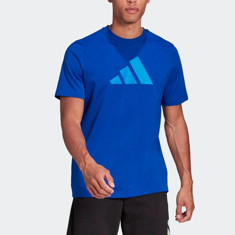 Men's adidas Large Logo Printing Round Neck Pullover Short Sleeve Blue T-Shirt HE2223