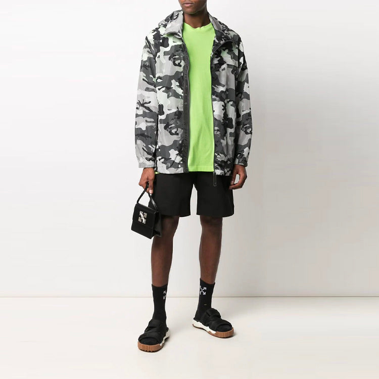 Off-White SS21 Logo Pattern hooded Zipper Jacket Ordinary Version White Camouflage OMEB014S21FAB0020900