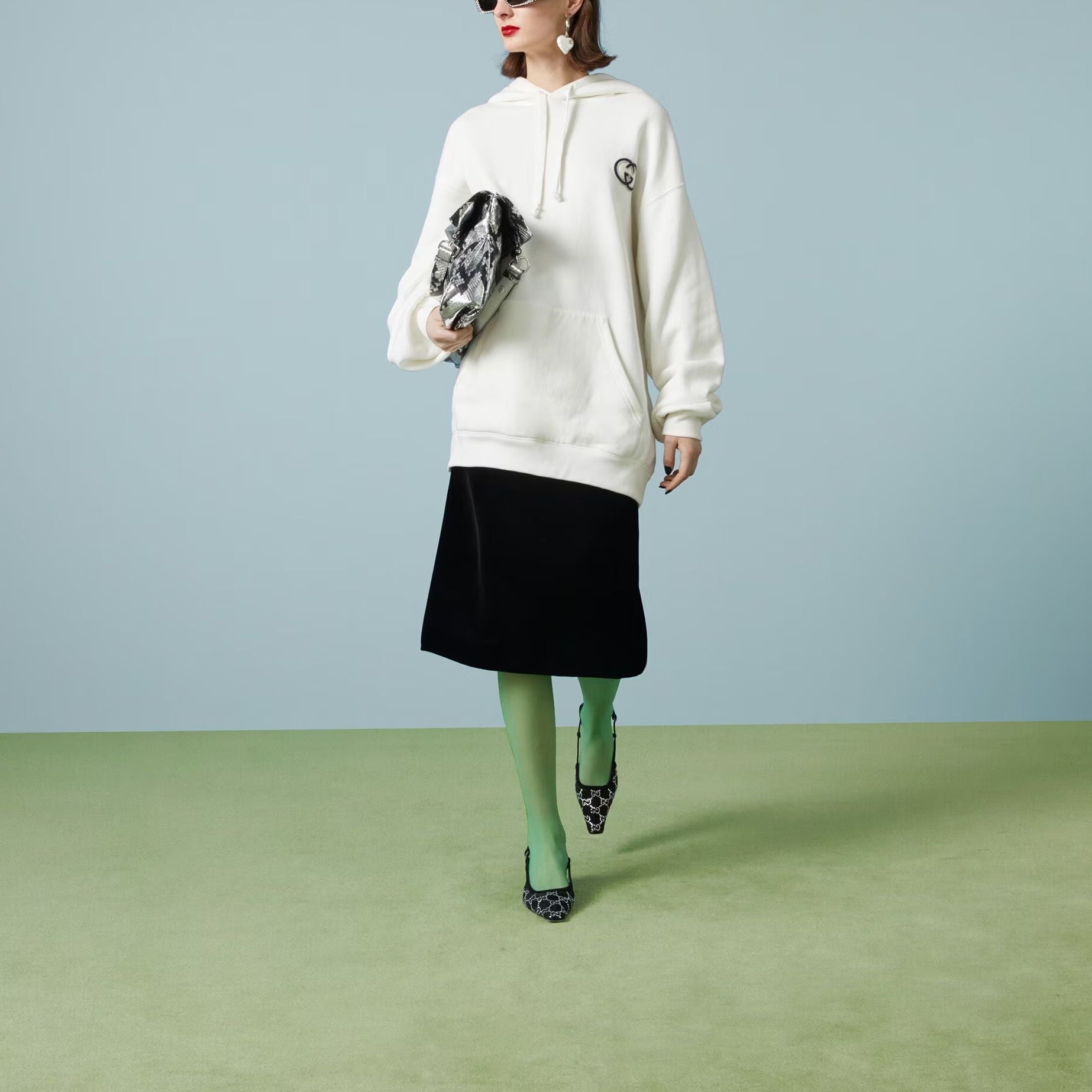 (WMNS) Gucci Cotton jersey hooded sweatshirt with Interlocking G embroidered patch 'Off white' 753595-XJFV9-9088