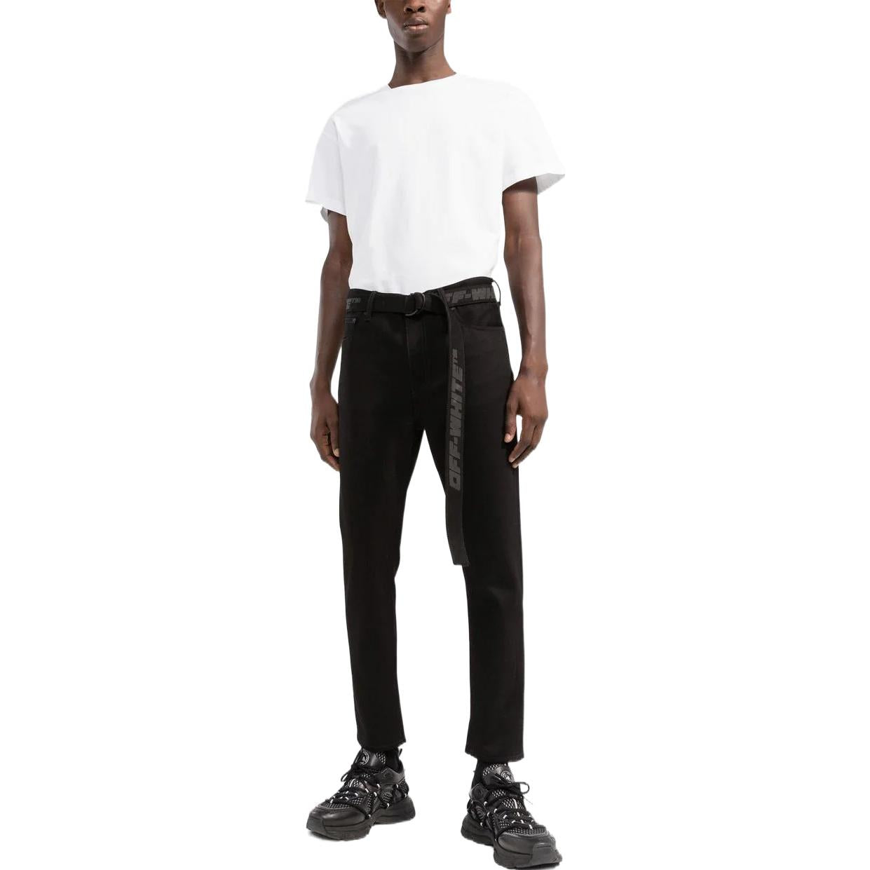 Men's Off-White SS22 Solid Color High Waist Straight-Leg Casual Pants/Trousers Black OMYA142C99DEN0011010