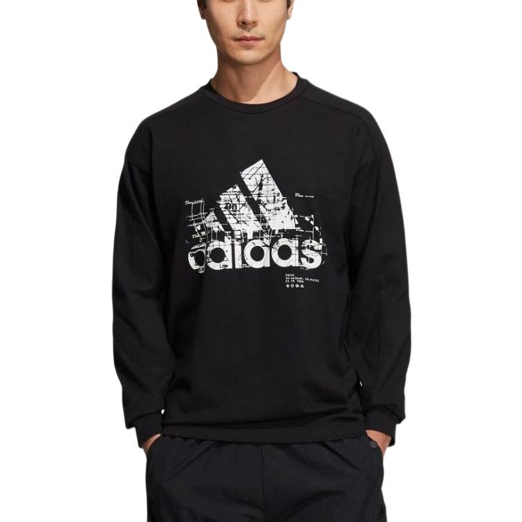 Men's adidas Logo Pattern Printing Round Neck Long Sleeves Japanese Version Black T-Shirt H39862