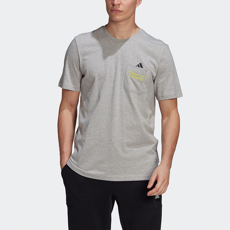 adidas Pocket Tee M Embroidered Sports Short Sleeve Gray GN6848