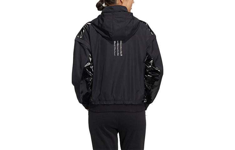 (WMNS) adidas x Transformers Crossover CNY Solid Color Hooded Zipper Splicing Long Sleeves Jacket Black HM7458