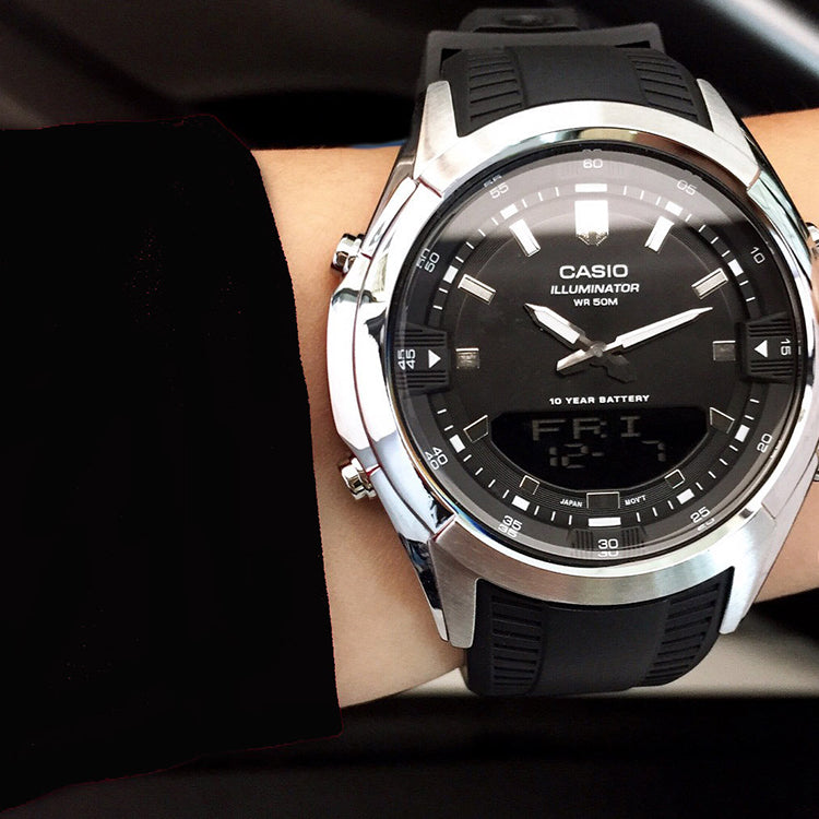 Men's CASIO Waterproof Quartz Automatic Calendar 46mm Resin Strap Watch Mens Black Analog/Digital Combo AMW-840-1AVDF
