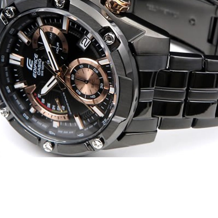 Men's CASIO EDIFICE Series Retro Stainless Steel Strap Gold Business Mens Black Analog EFR-559DC-1A