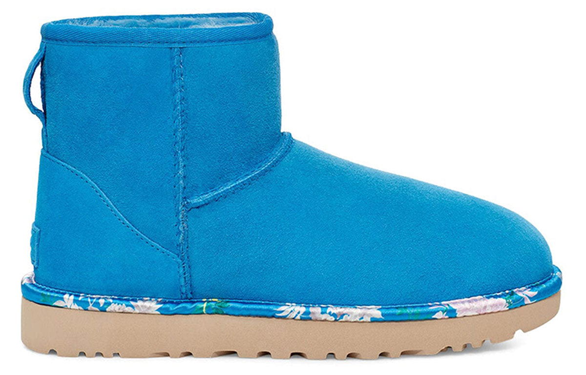 (WMNS) UGG Classic Mini Floral Snow Boots Blue 1111093-BAS
