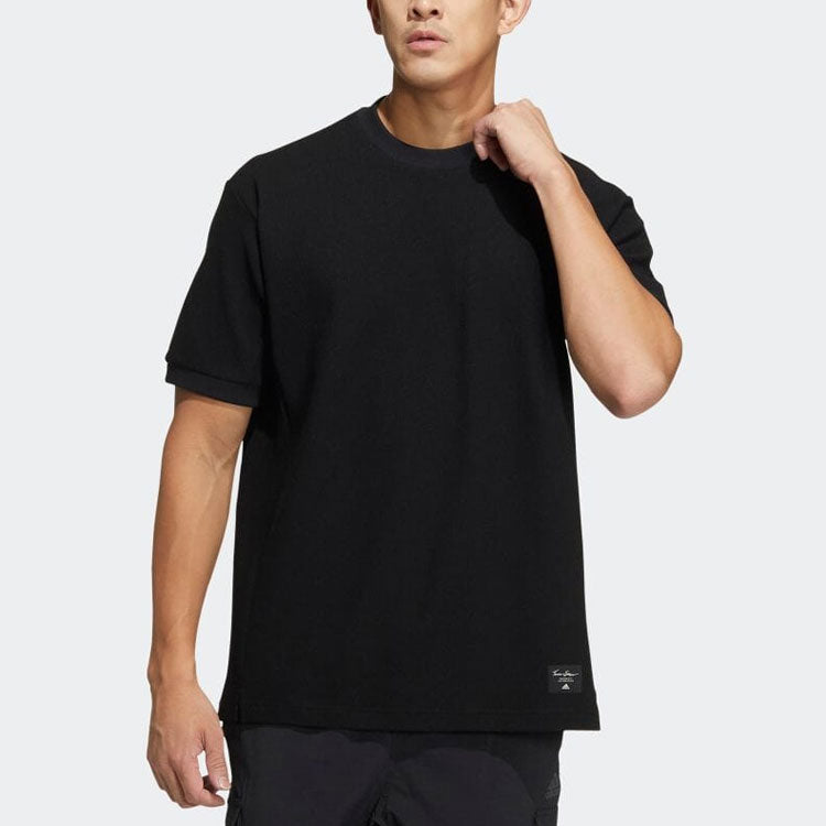 Men's adidas Solid Color Casual Round Neck Pullover Short Sleeve Japanese Version Black T-Shirt HD0014