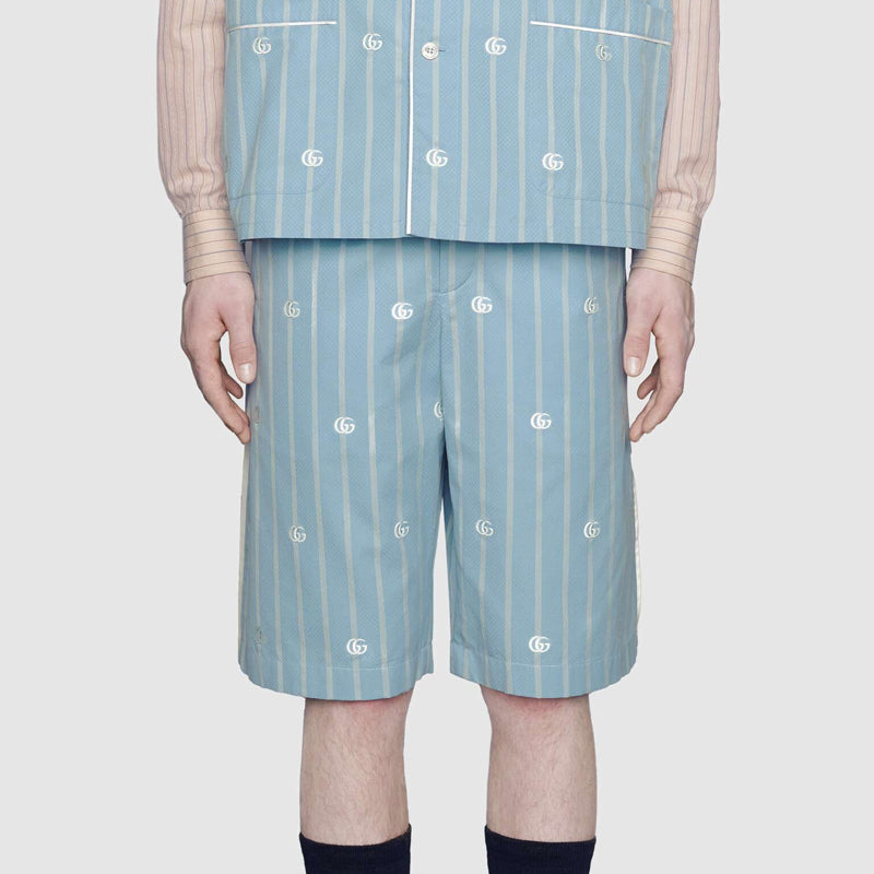 Gucci GG Striped Cotton Shorts For Men Blue 618597-ZAEF1-4681