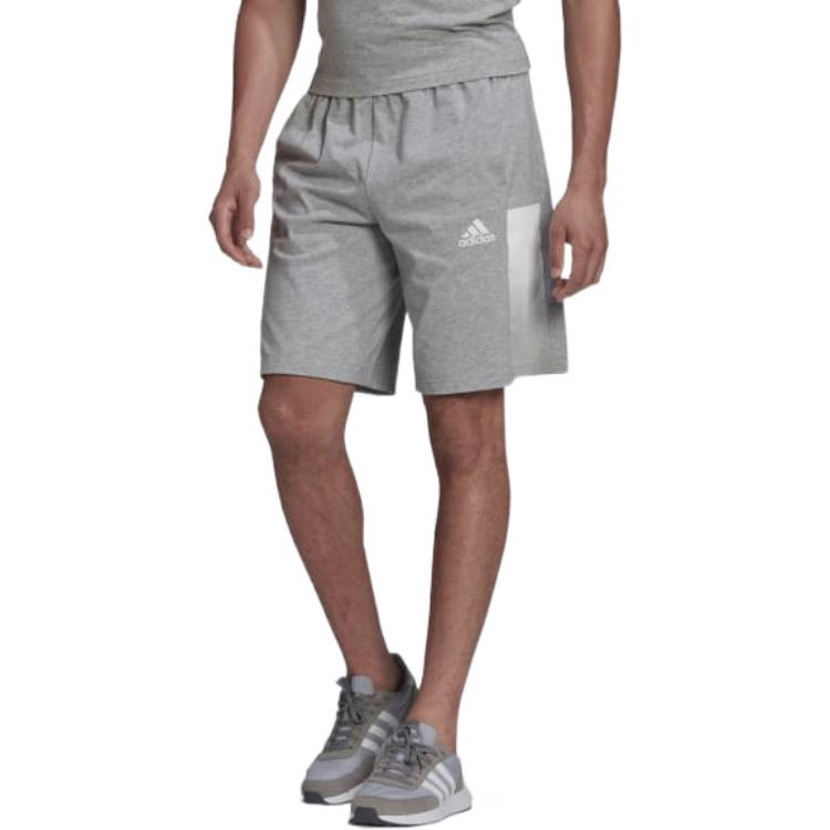 Men's adidas Splicing Color Block Logo Casual Sports Shorts Gray HE1878