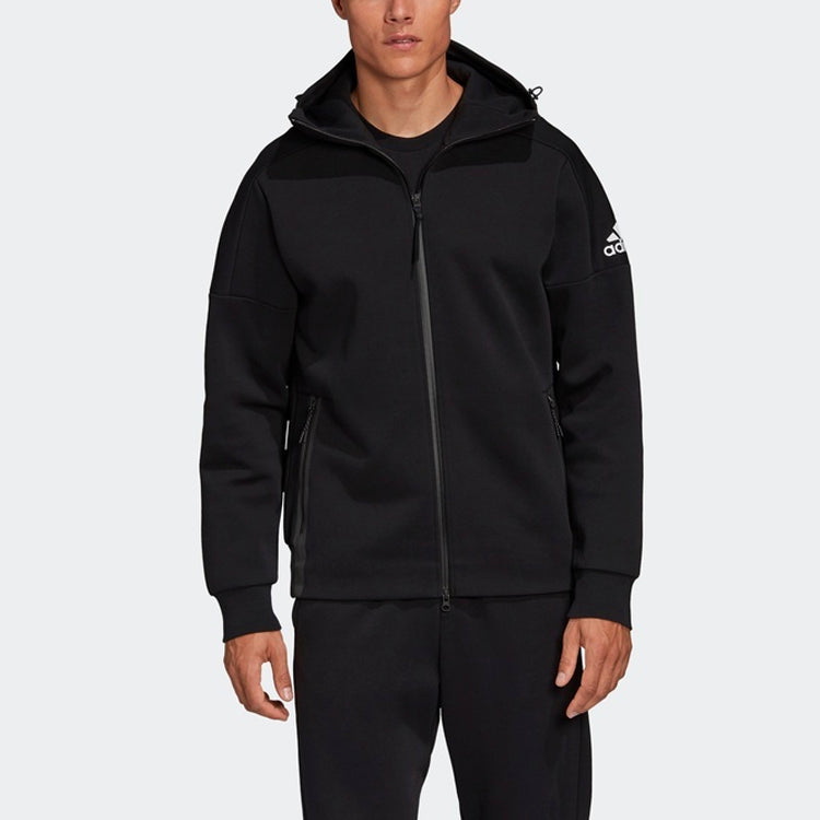 adidas Logo Pattern Loose Hooded Jacket Black FR6014