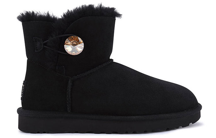 (WMNS) UGG Mini Bailey Button Bling Fleece Lined 'Black Brown' 1016554-BGLD