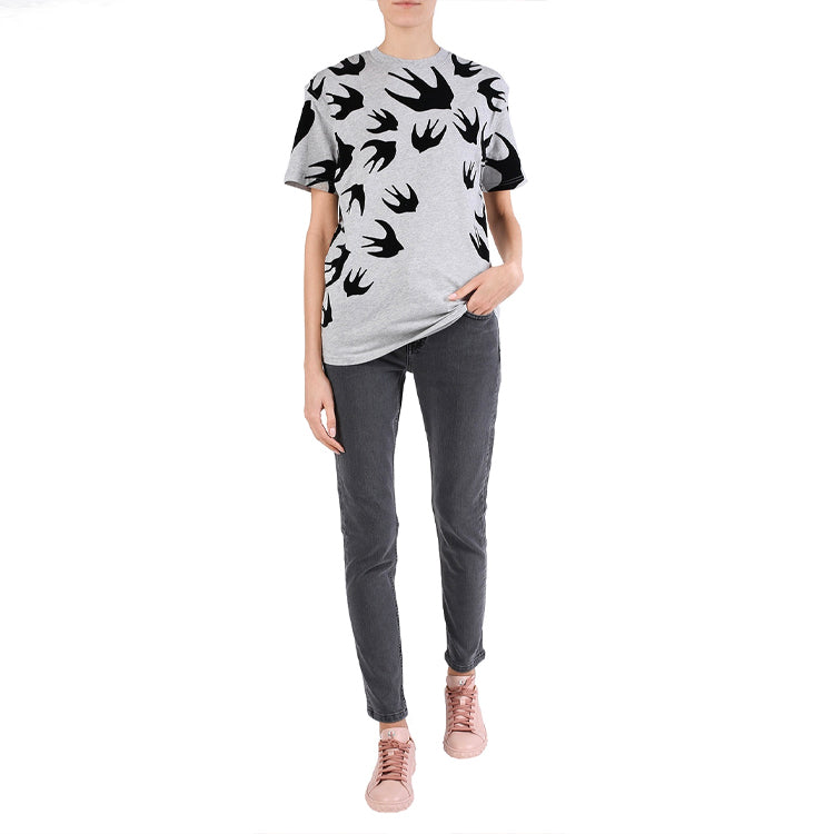 McQ Alexander McQueen Swallow Printing Round Neck Short Sleeve Gray 318978-RGH80-1225