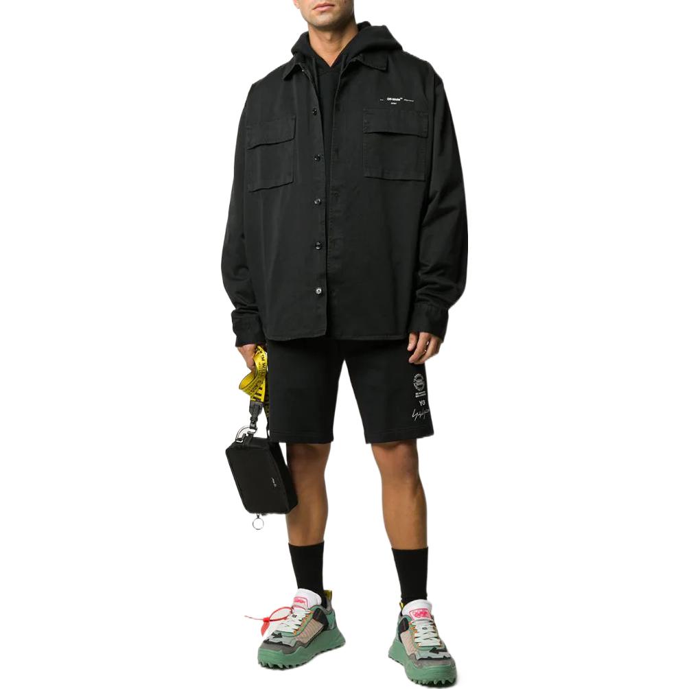 Men's Off-White SS22 Solid Color Printing Hooded Long Sleeves Version Black OMBB037R20E3000710881088