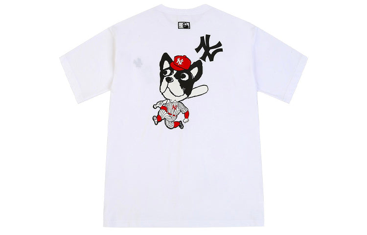 MLB Cartoon Series New York Yankees Printing Sports Round Neck Loose Short Sleeve Unisex White 31TSCM031-50W