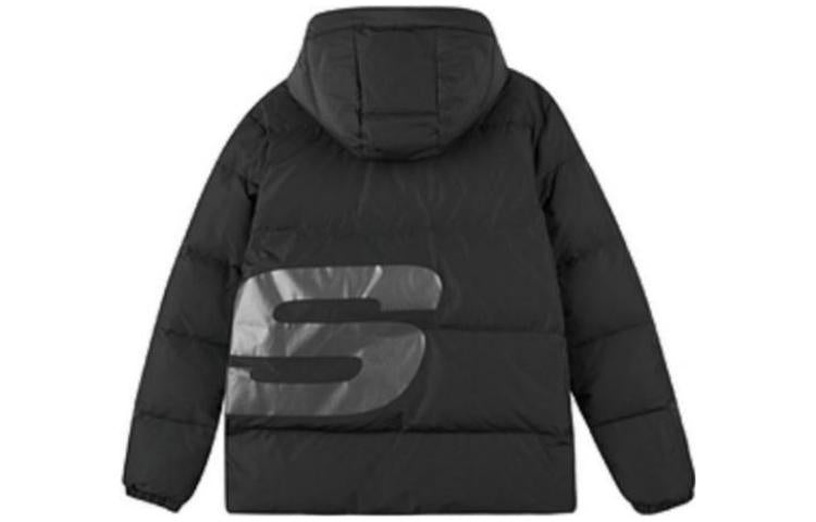 Skechers Letter Logo Printed Hooded Short Down Jacket 'Black White' L422M097-0018