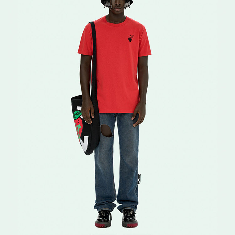 Off-White SS21 Logo Printing Round Neck Short Sleeve Version Red OMAA027S21JER0052510