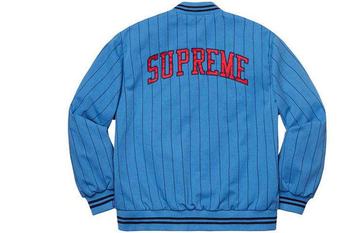 Supreme SS19 Pinstripe Varsity Jacket Stripe Round Neck Unisex Blue SUP-SS19-976