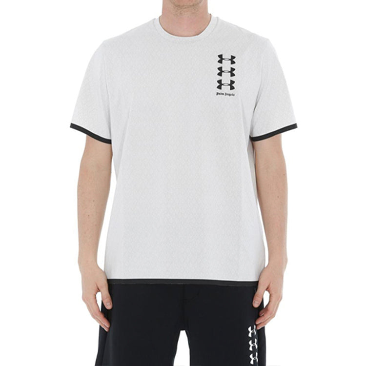 Men's PALM ANGELS Logo Printing Round Neck Short Sleeve White PMAA036S19590071-0110