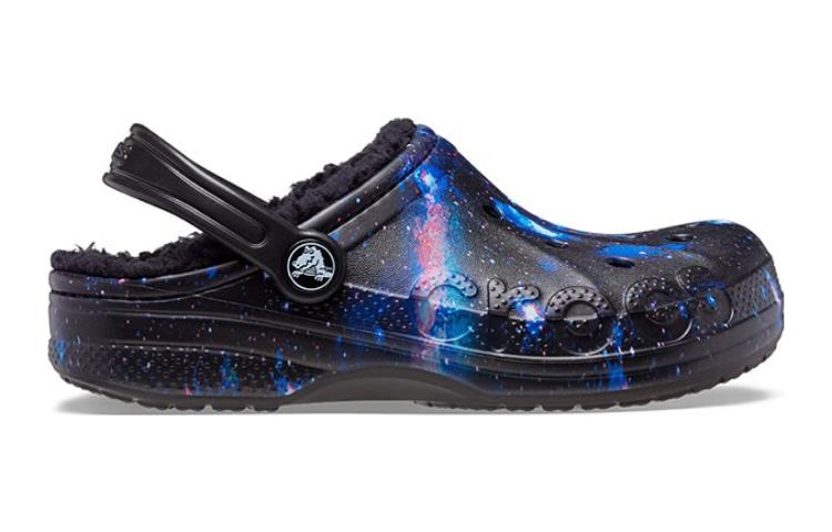 (GS) Crocs Baya Lined Fuzzy-Strap Galaxy Clogs 'Black Multi' 207654-0C4
