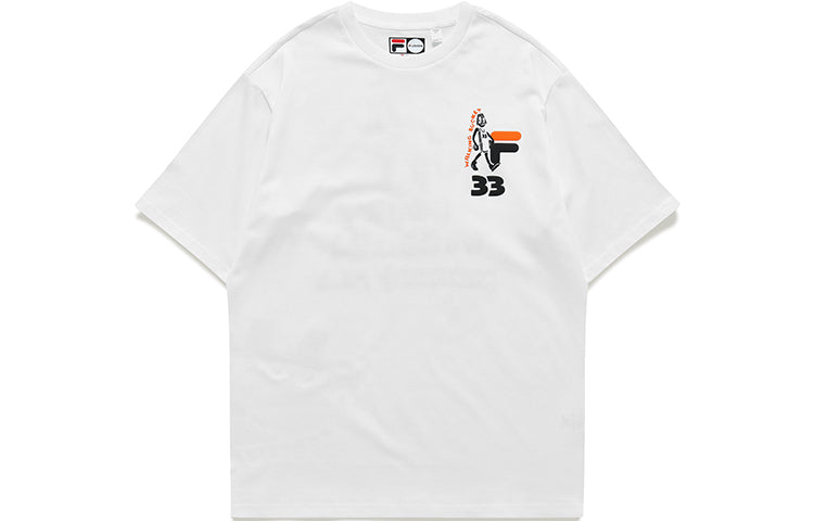 Men's FILA FUSION Funny Printing Loose Sports Round Neck Short Sleeve White T11M125111F-WT