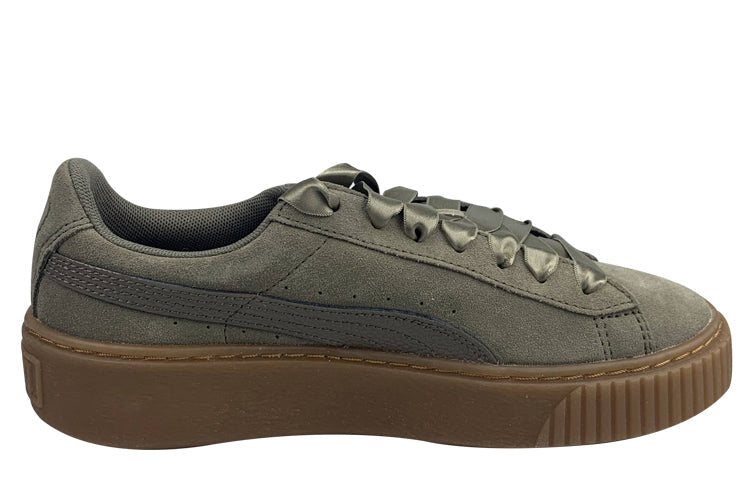 (WMNS) PUMA Suede Platform Green Brown 366439-03