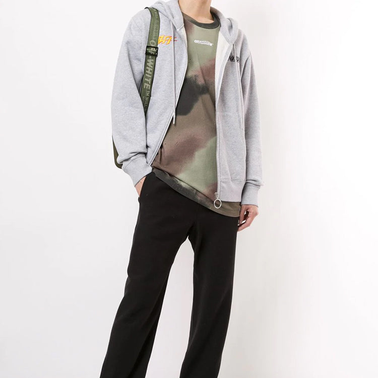 Off-White FW20 Logo Printing Zipper Hooded Jacket Men Grey OMBE001E20FLE0050818
