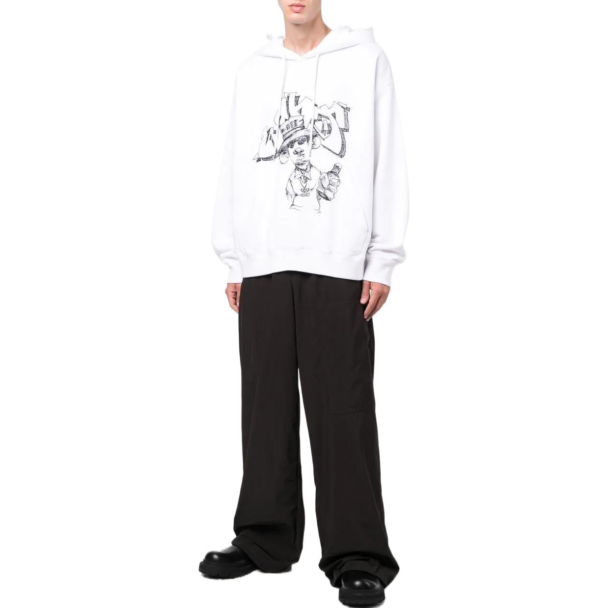 Men's Off-White SS22 Graffiti Printing Drawstring Loose Fit White OMBB085F22FLE0130110