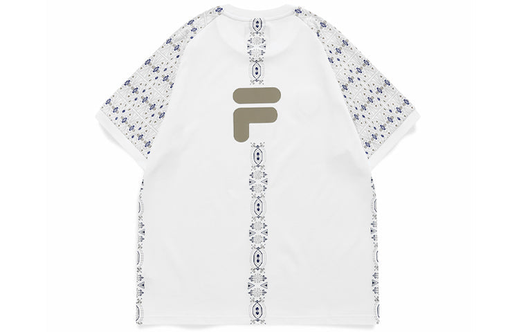 Men's FILA FUSION x WM White Crossover Pattern Printing Loose Short Sleeve White T-Shirt T11M127103F-WT