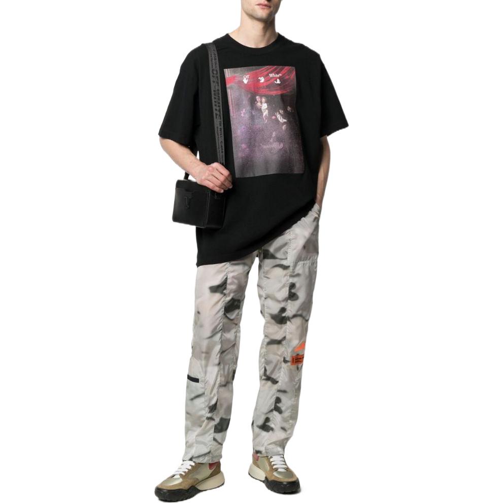 Men's Off-White SS22 Solid Color Pattern Printing Short Sleeve Version Black T-Shirt OMAA038S21JER00510011001