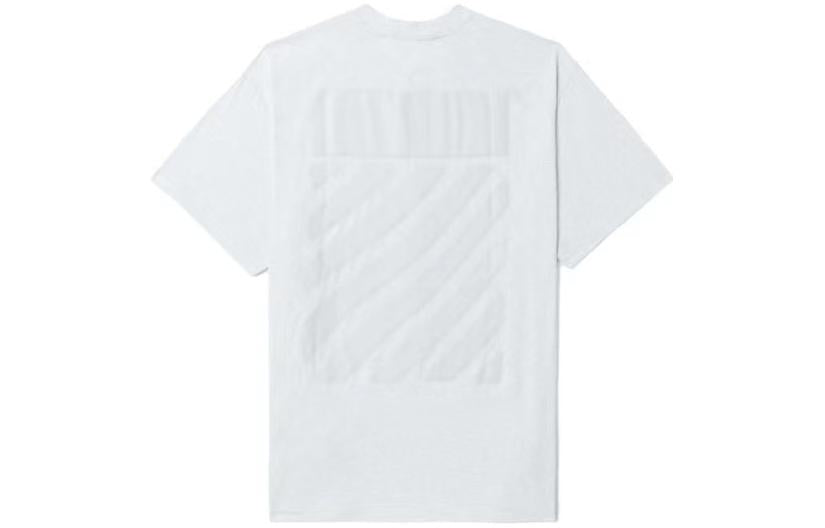 Men's Off-White FW22 Solid Color Back Stripe Printing Round Neck Short Sleeve White T-Shirt OMAA038F22JER0010808