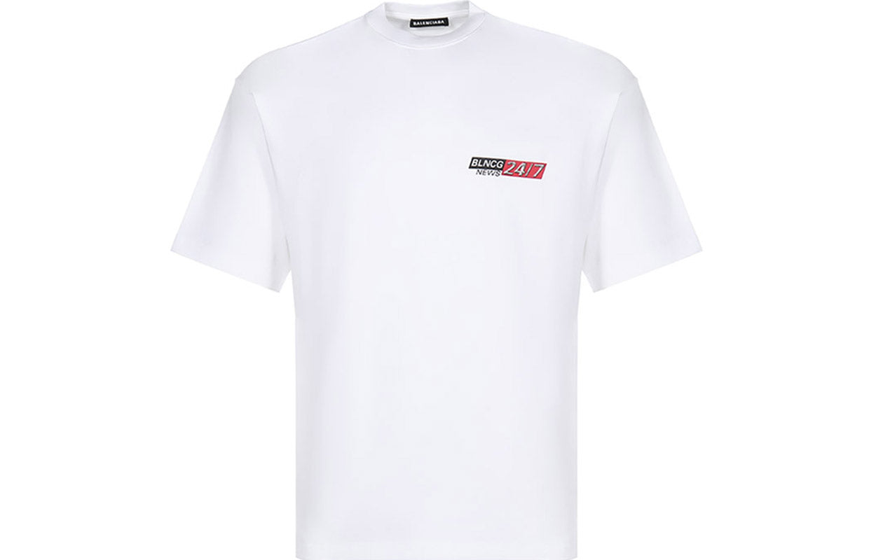 Men's Balenciaga Round Neck Short Sleeve White 612966TIVD19000