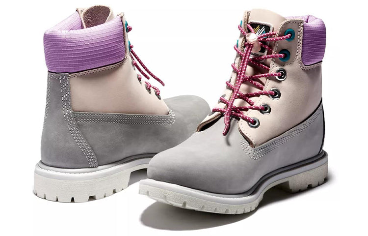 (WMNS) Timberland Valentines Day 6 Inch Premium Waterproof Boots 'Grey and Beige Nubuck with Purple Collar' A2MC1030
