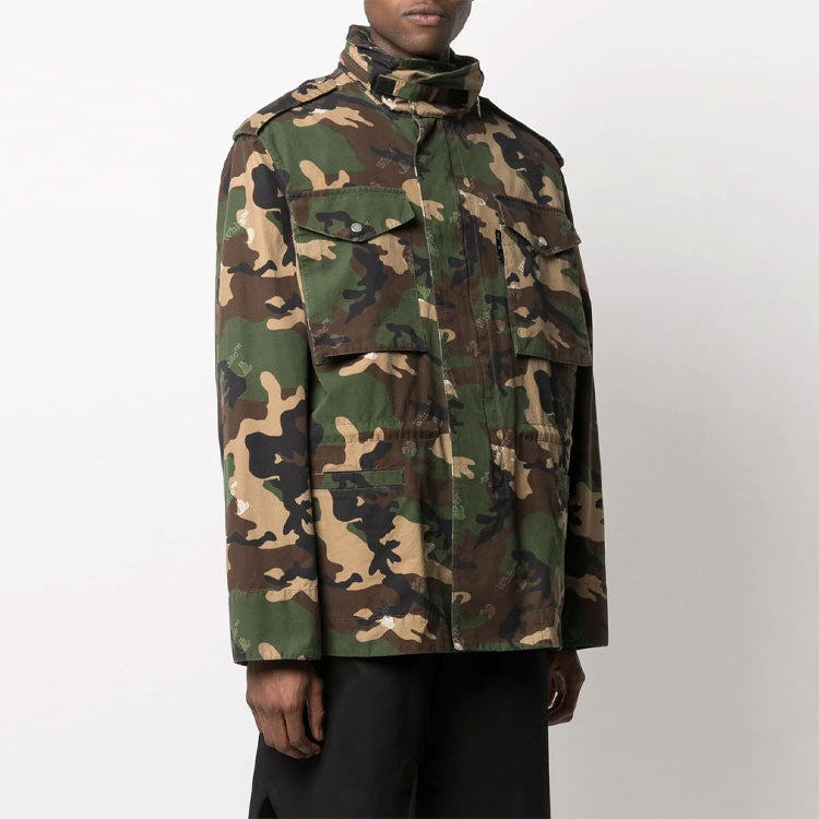 Off-White SS21 Camouflage Printing Zipper aviator Jacket Version Green OMEL015S21FAB0015600