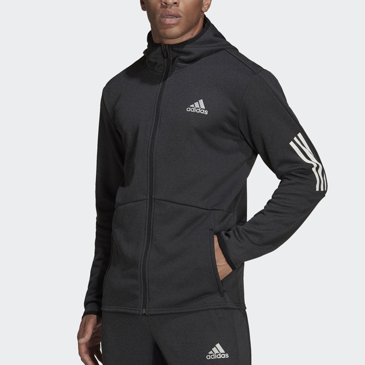 Men's adidas Stripe Zipper Hooded Jacket Black HC3060