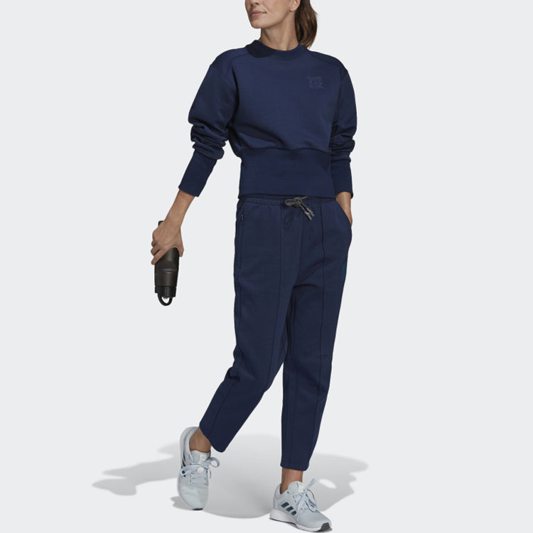 (WMNS) adidas x Karlie Kloss Crossover Sweat Crew Solid Color Splicing Sports Pullover Hoodless Hoodie Blue HB1435
