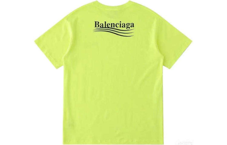 Men's Balenciaga Small Logo Round Neck Short Sleeve Yellow 620967TJVF77110