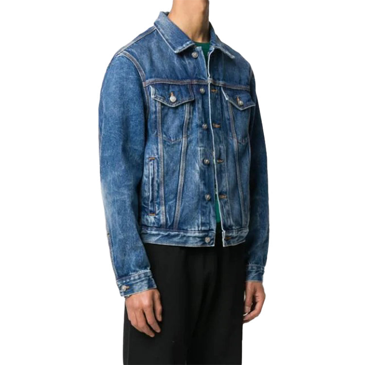 Off-White FW20 Printed Denim Jacket Men Navy OMYE054E20DEN0044910